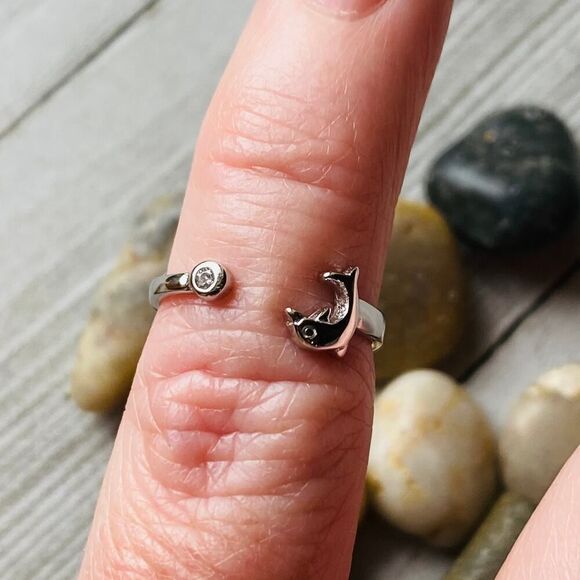 Dolphin Sterling Silver CZ Toe Ring Midi Ring - Picture 4 of 4